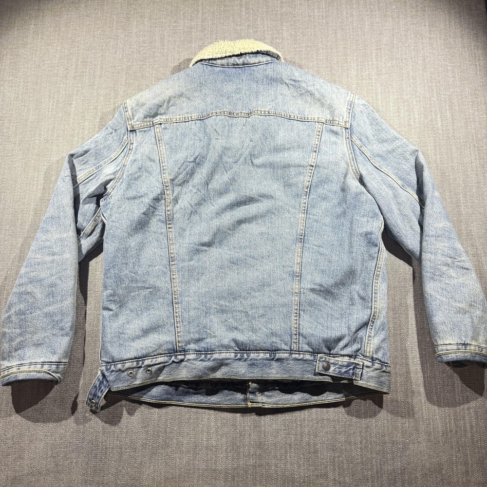 Levi's Sherpa Lined Denim Jacket Mens XL Blue Bomber Trucker Warm Coat - Picture 4 of 6